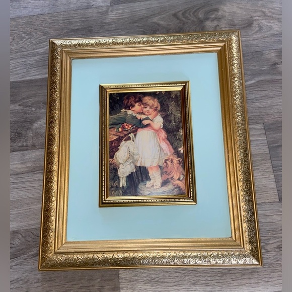 VINTAGE Gold wood framed ART print Fred Morgan “OVER THE GARDEN WALL” pears soap - Picture 10 of 11